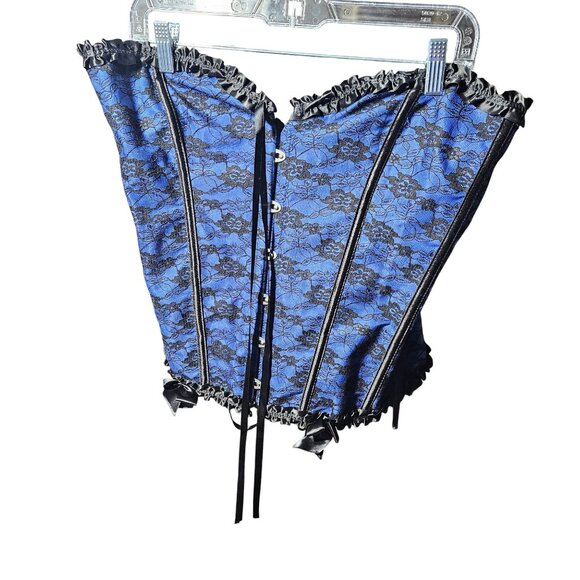 Intimates & sleepwear Blue & Black Lace Corset Top Bustier With Ribbon Lace-Up B - Picture 1 of 5